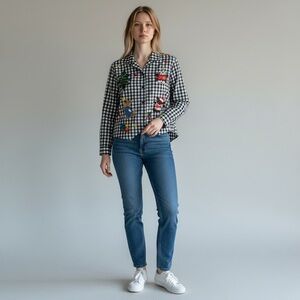 Vtg Lemon Grass Christmas Embroidery Appliqué Shirt Long Sleeve Womens Petite M